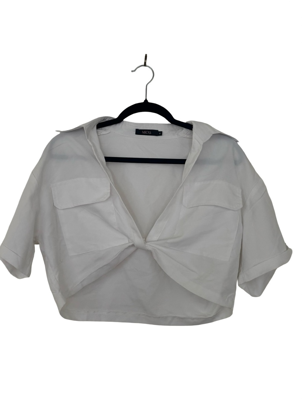 Micas Women’s White Cropped Knot-Front Shirt | Medium | NWOT